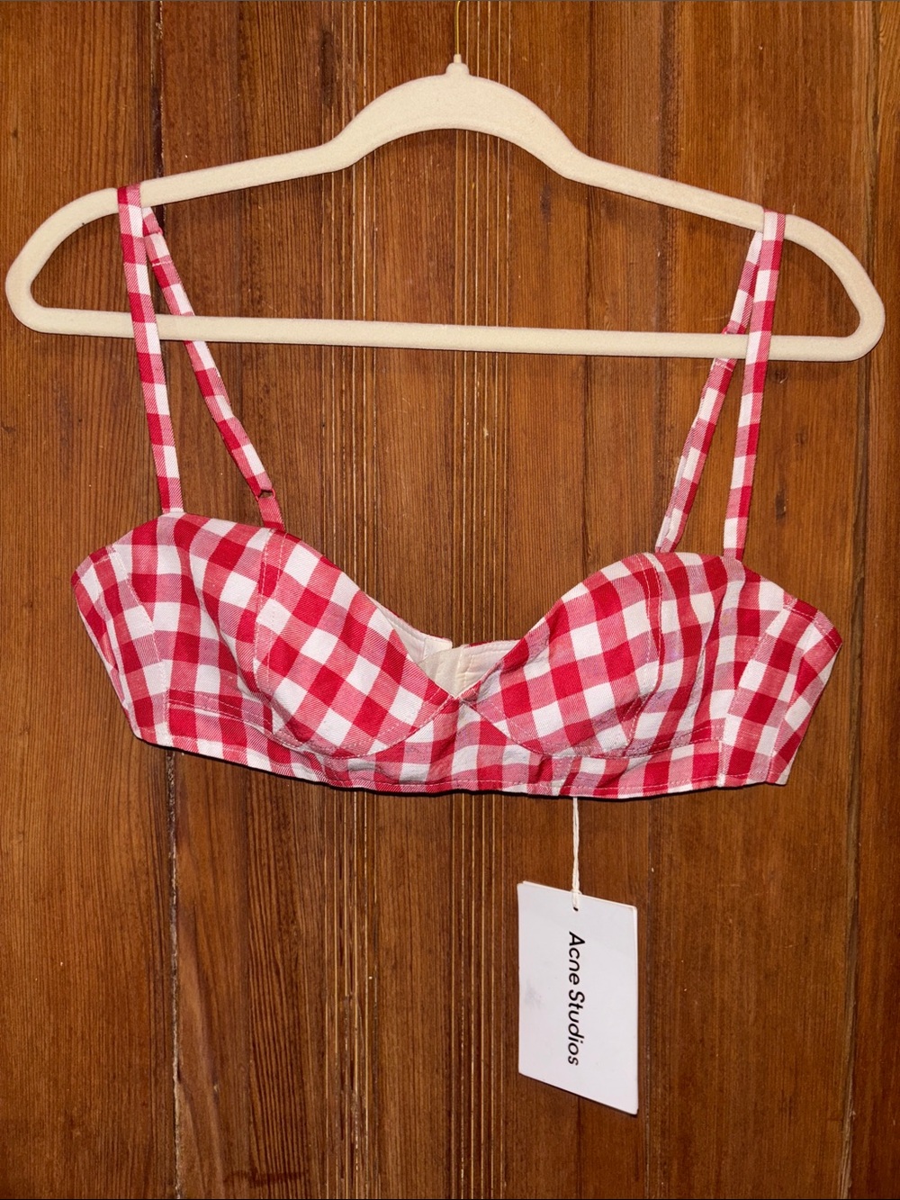 Acne Red and White Gingham Bustier Crop Top